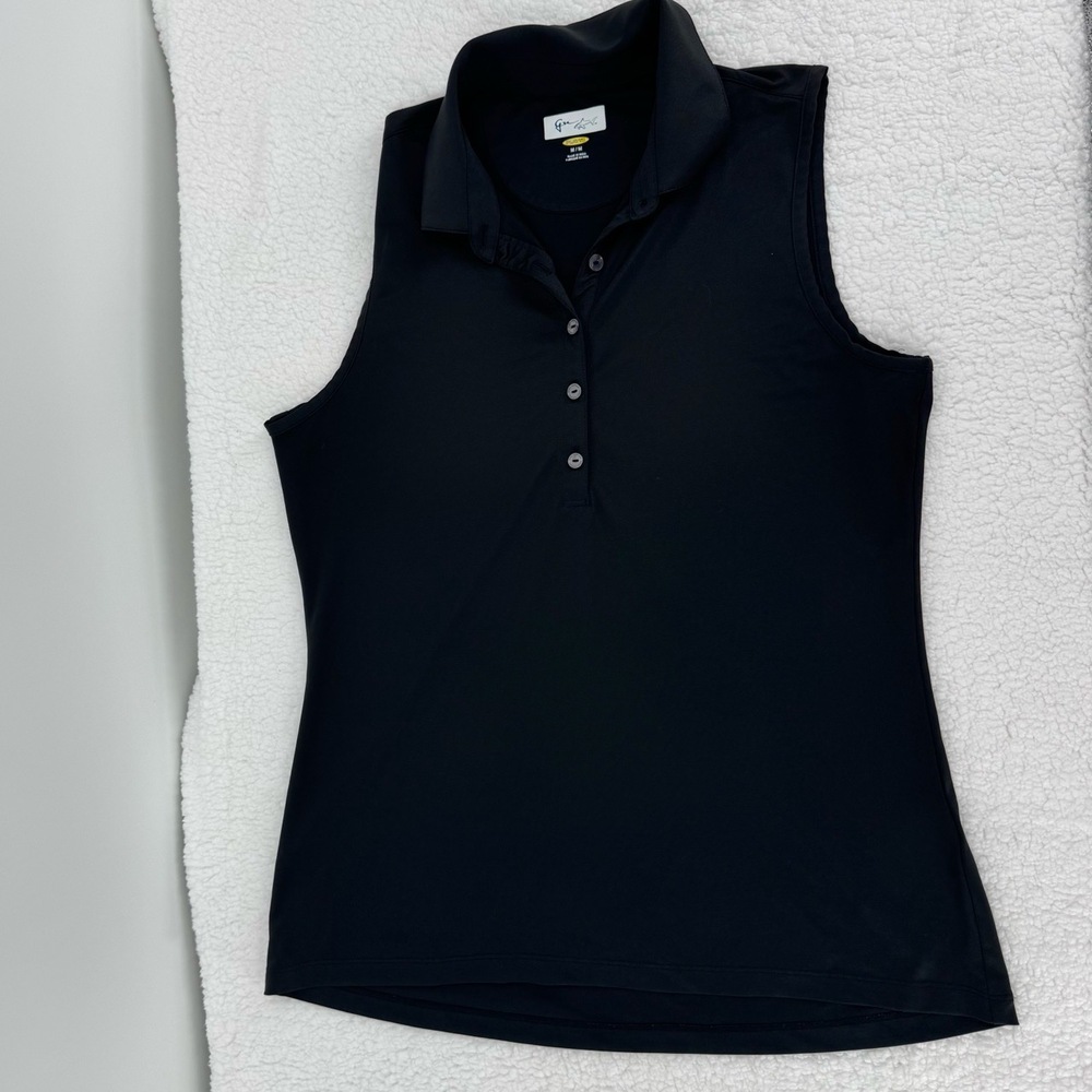 Greg Norman Black Collared Button Sleeveless Polo Shirt‎ Medium
